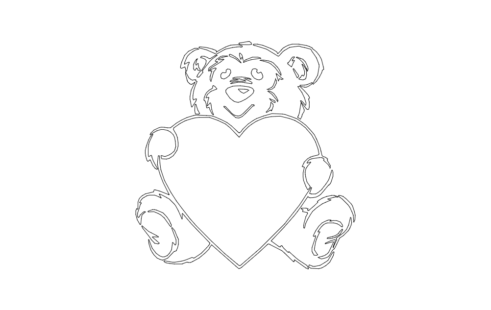 Cute Teddy Bear Holding a Heart Vector DXF File