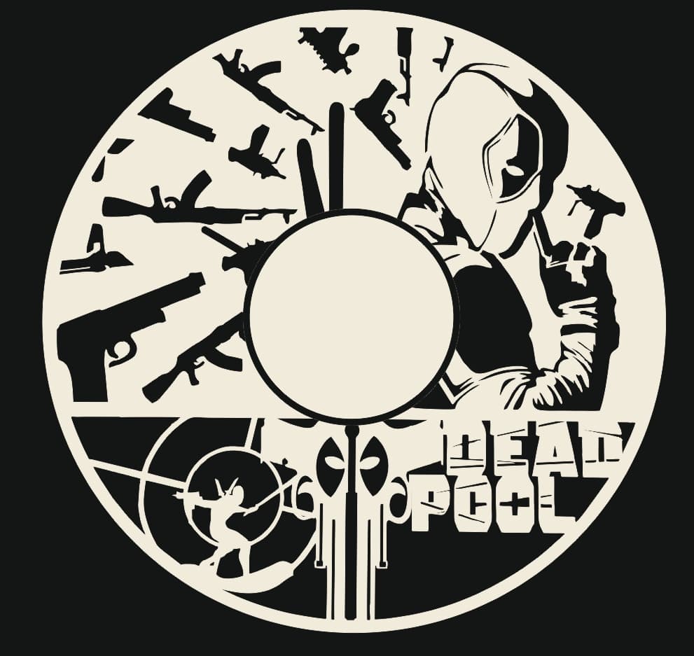 Deadpool Wall Clock Vector Design for Laser Cutting DXF/SVG
