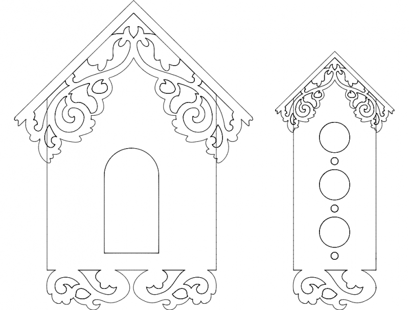 Decorative Birdhouse Fronts Laser Cut Vector File (DXF)