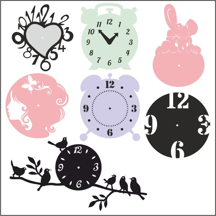 Decorative Wall Clock Templates Vector Pack for Laser Cutting DXF
