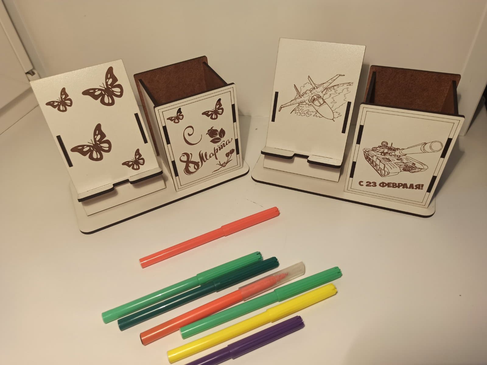 Desktop Organizer with Phone Stand Laser Cut Vector File
