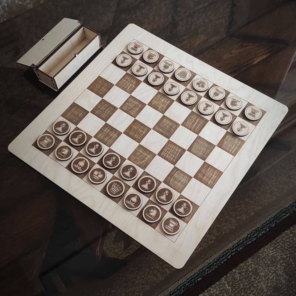 Juego de Ajedrez de Madera DIY con Tablero y Caja - Vector Laser Cut