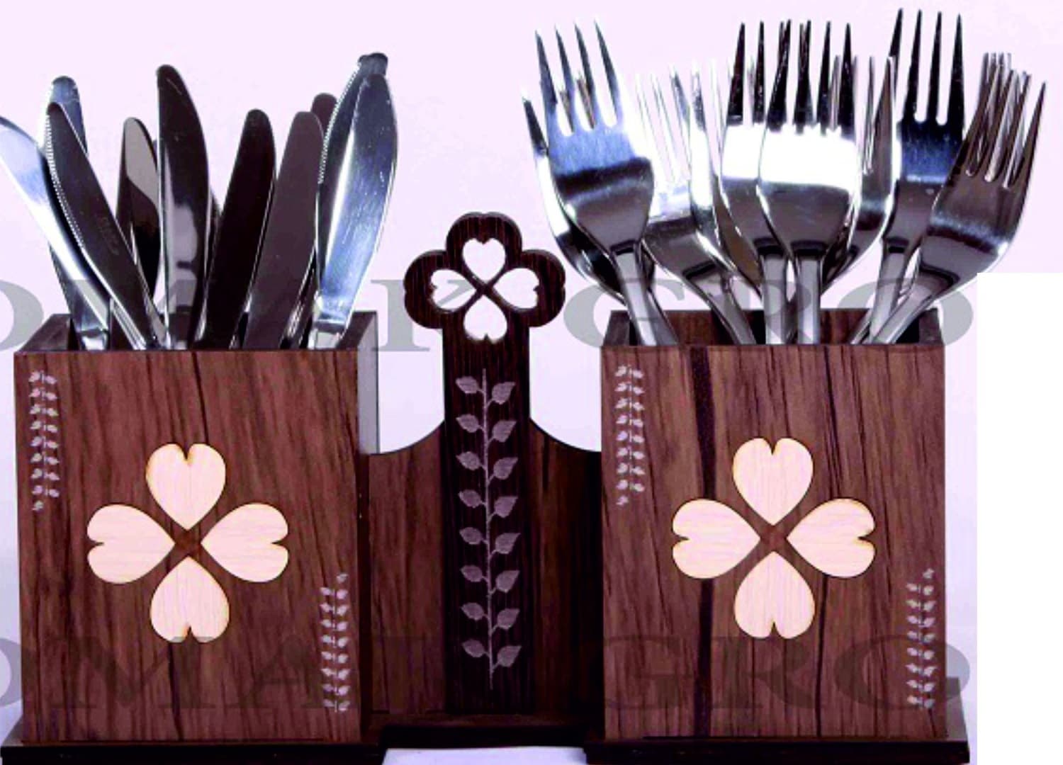 Double Cutlery Holder with Floral Patterns DXF Vector File