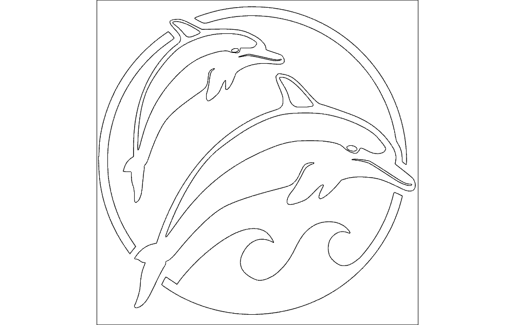 Double Dolphin Circle Art Vector DXF File for Laser Cutting