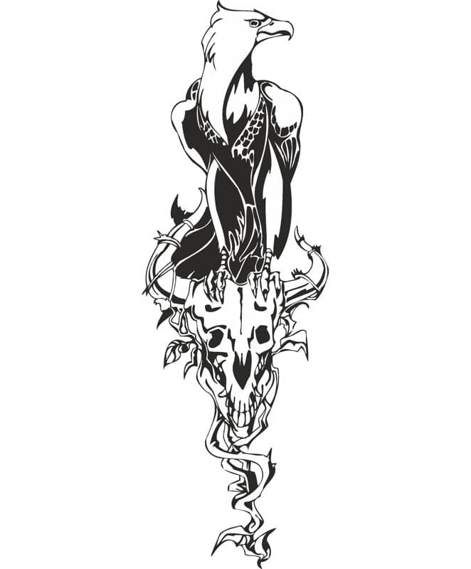 Eagle Perched on Steer Skull Vector Design for Laser Cutting