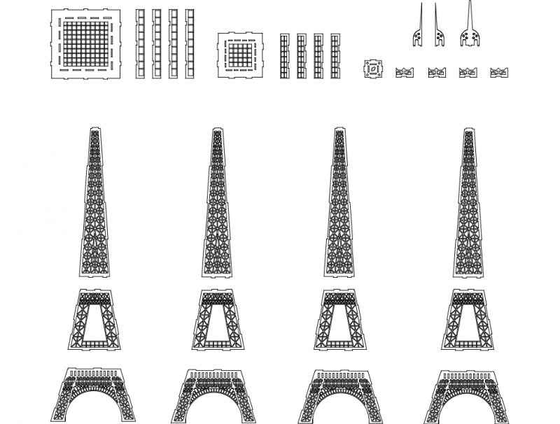 Eiffel Tower 3D Puzzle Laser Cut Vector File (DXF)