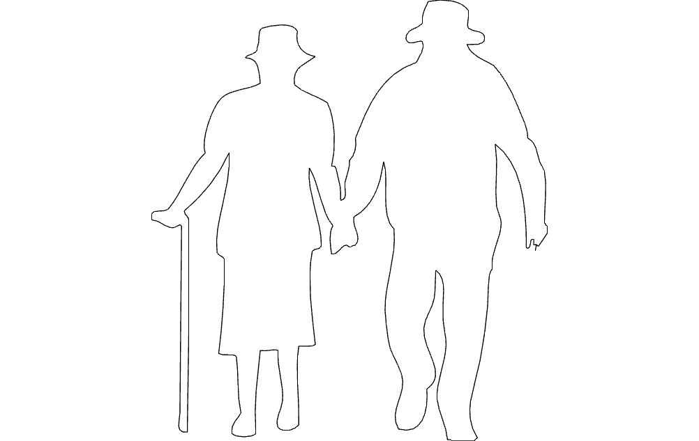 Elderly Couple Holding Hands Vector Design for Laser Cutting DXF