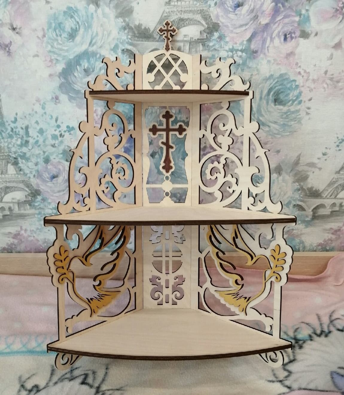 Elegant Corner Icon Shelf 3-Tier Laser Cut Vector Design