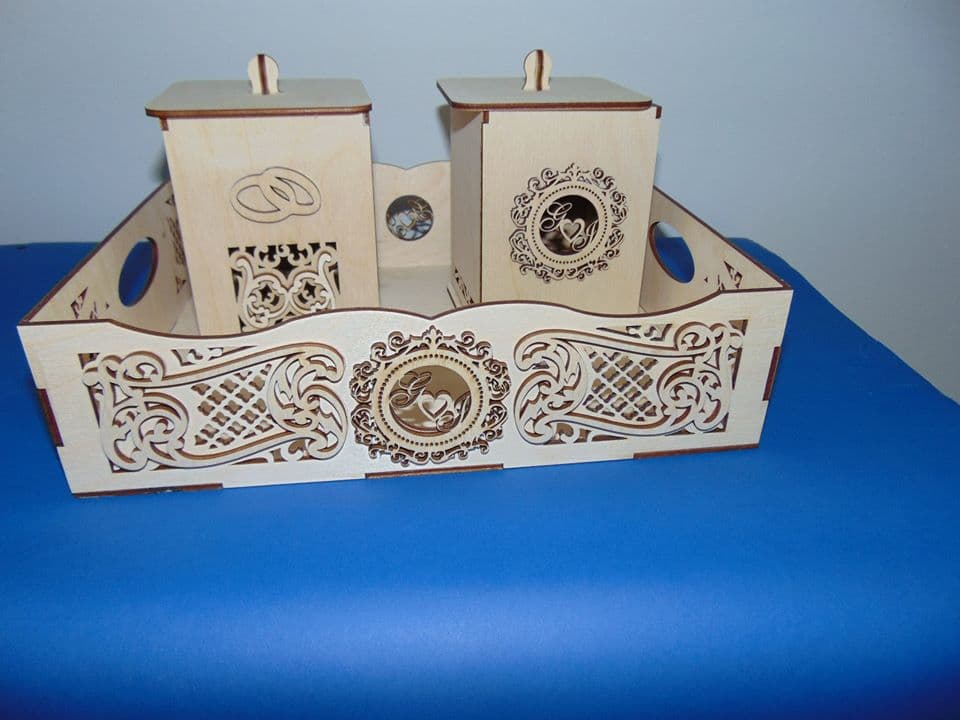 Elegant Decorative Tray with Canisters Laser Cut Vector File
