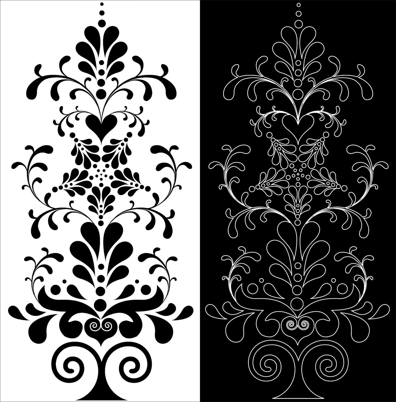 Elegant Floral Damask Ornament Vector File for Laser Cutting