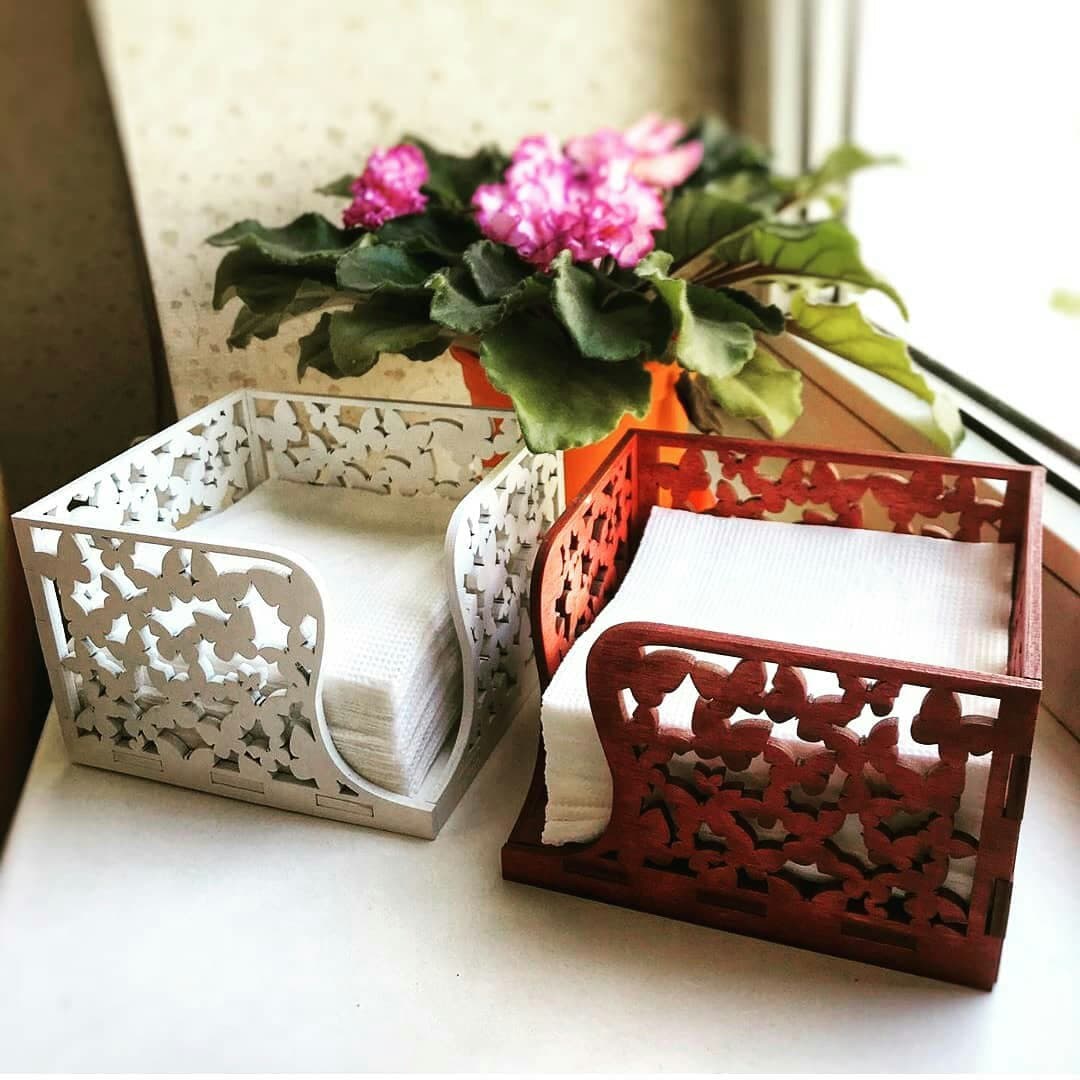 Elegant Floral Napkin Holder Laser Cut File Vector