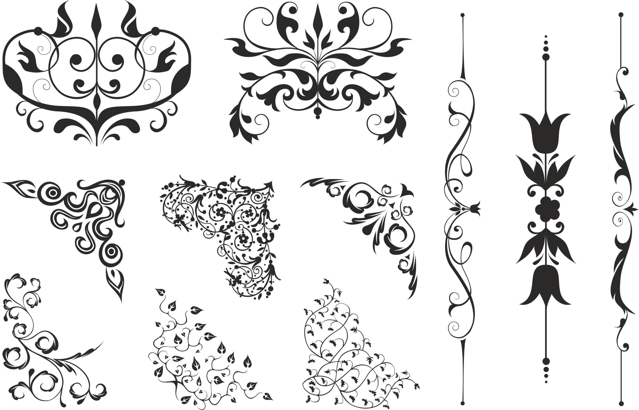 Elegant Floral Swirls and Corners Vector Set for Laser Cutting