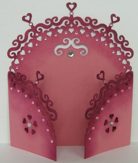 Elegant Gate Fold Card with Heart Filigree Laser Cut Vector File