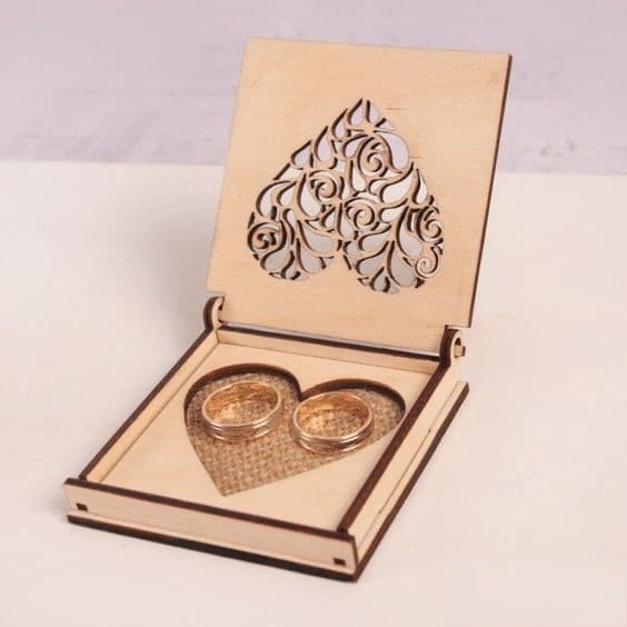 Elegant Heart Wedding Ring Box Laser Cut Vector File