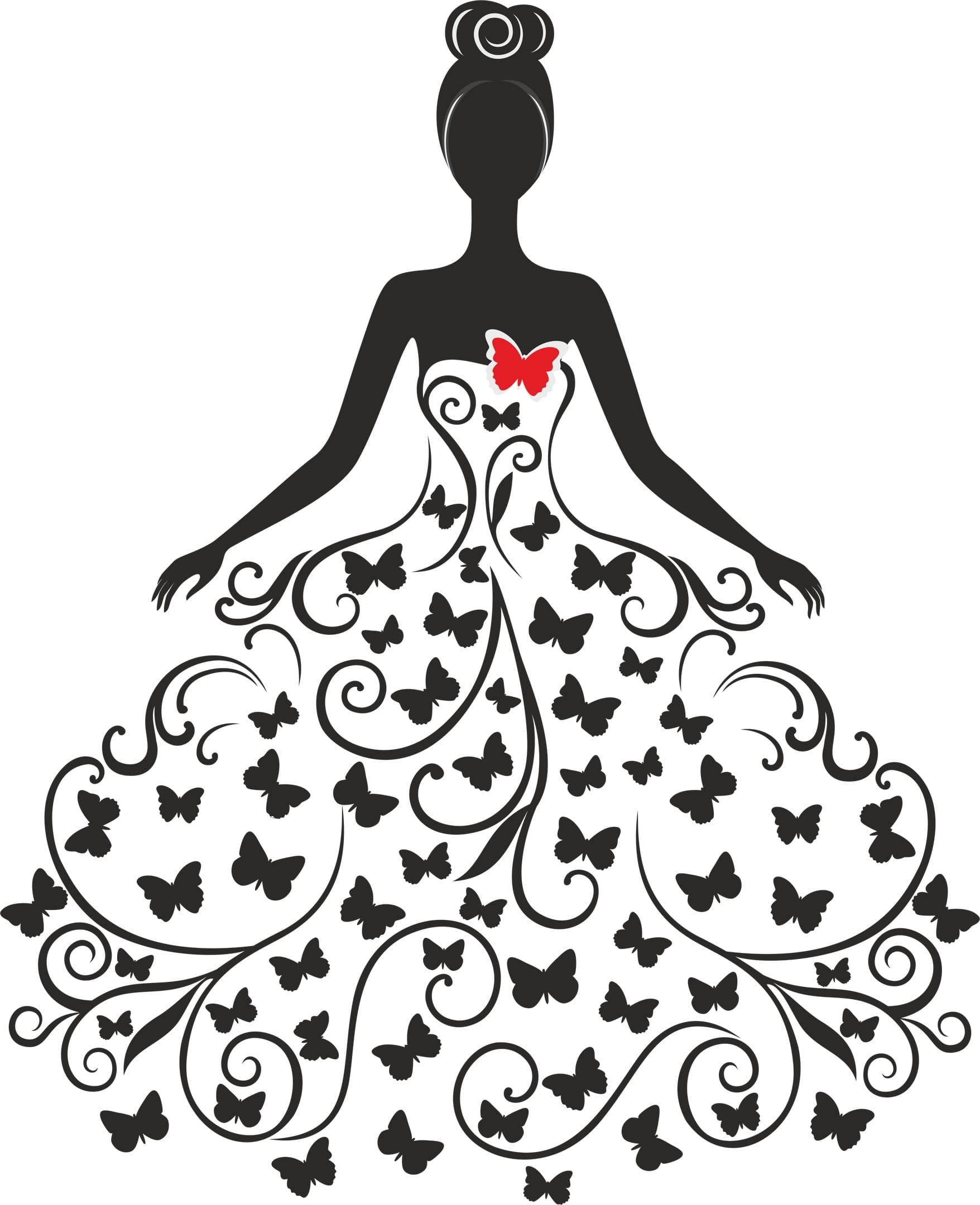 Elegant Lady Butterfly Dress Silhouette Vector for Laser Cutting
