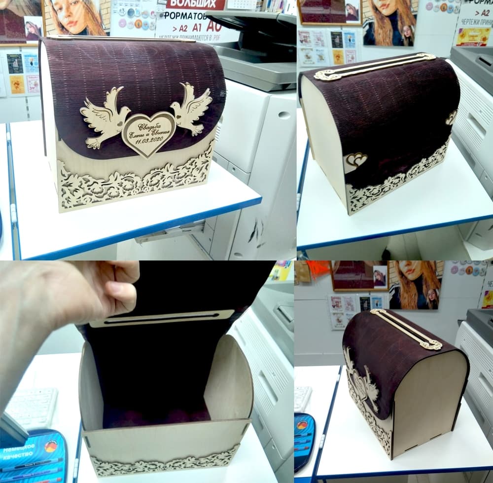 Elegant Wedding Card Box with Doves Laser Cut Vector File