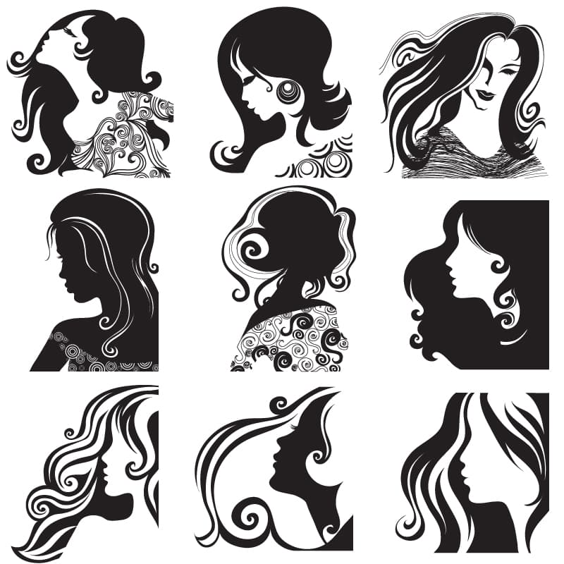 Colección de Vectores de Siluetas de Peinados Femeninos