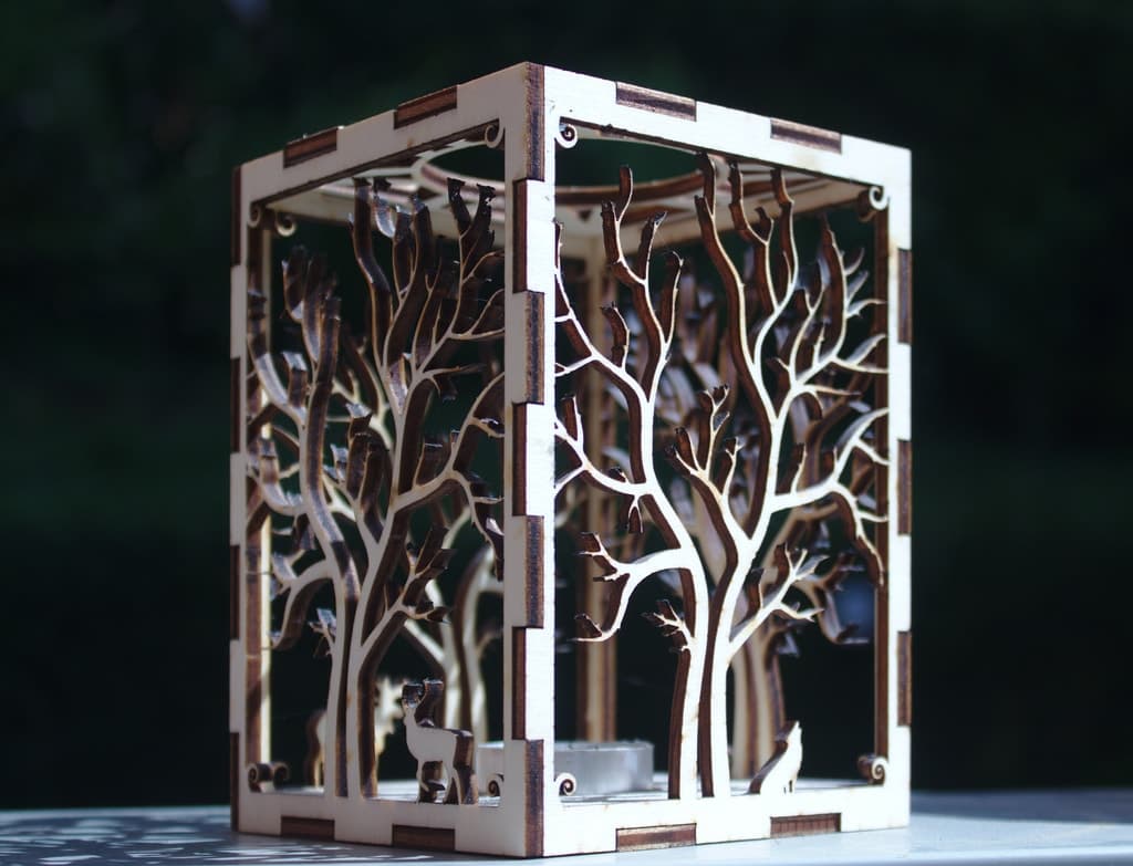 Enchanted Forest Tree Candle Holder Laser Cut DXF File