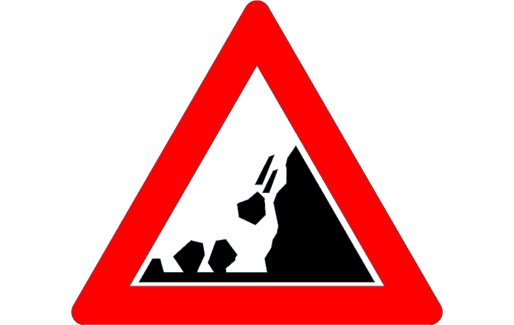 Falling Rocks Warning Road Sign Vector DXF File