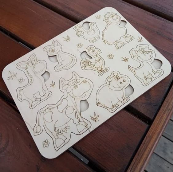 Quebra-Cabeça de Animais de Fazenda em Madeira - Vetor Laser Cut