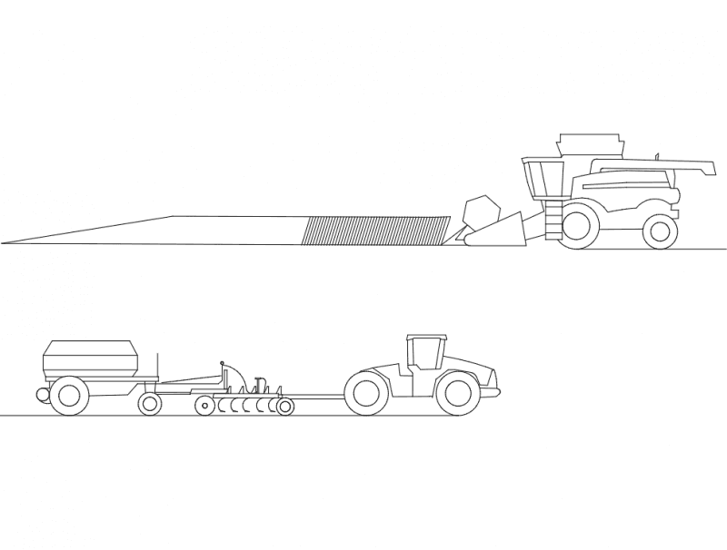 Farm Combine and Tractor Vector Line Art DXF File