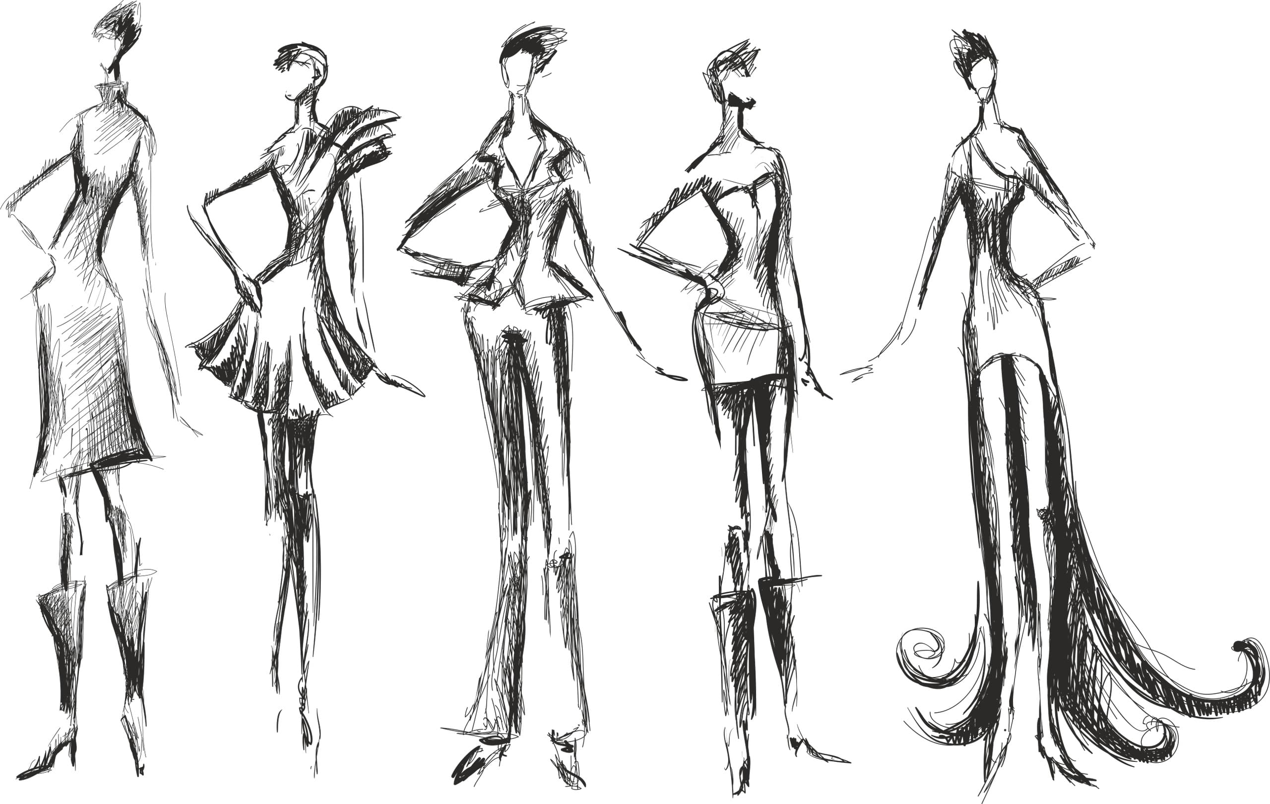 Fashion Model Sketch Silhouettes Free Vector File