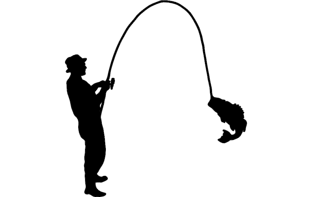 Fisherman Catching Fish Vector Design DXF File