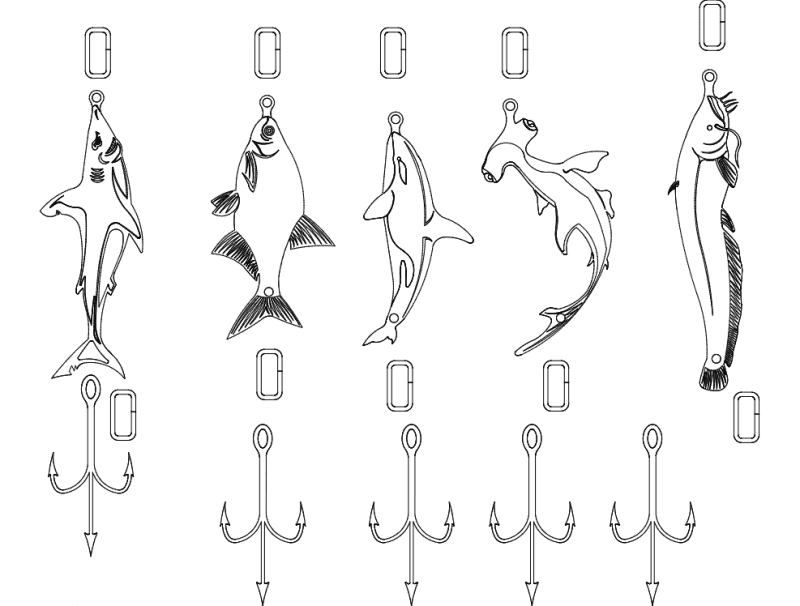 Fishing Lures and Fish Vector Set DXF for Laser Cutting