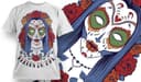 Fleurs du Mal Sugar Skull Girl T-Shirt Design Vector