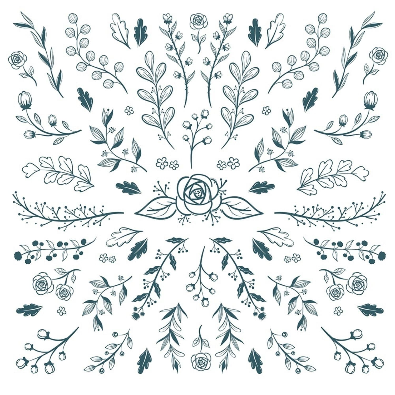 Conjunto de Elementos Botánicos Florales Vector para Corte Láser
