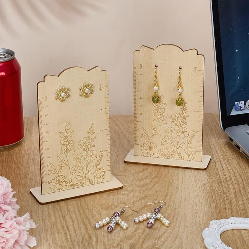 Floral Earring Display Stand with Ruler Laser Cut Vector File