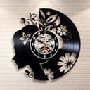 Reloj de Pared Floral Silueta de Mujer Vector Laser Cut