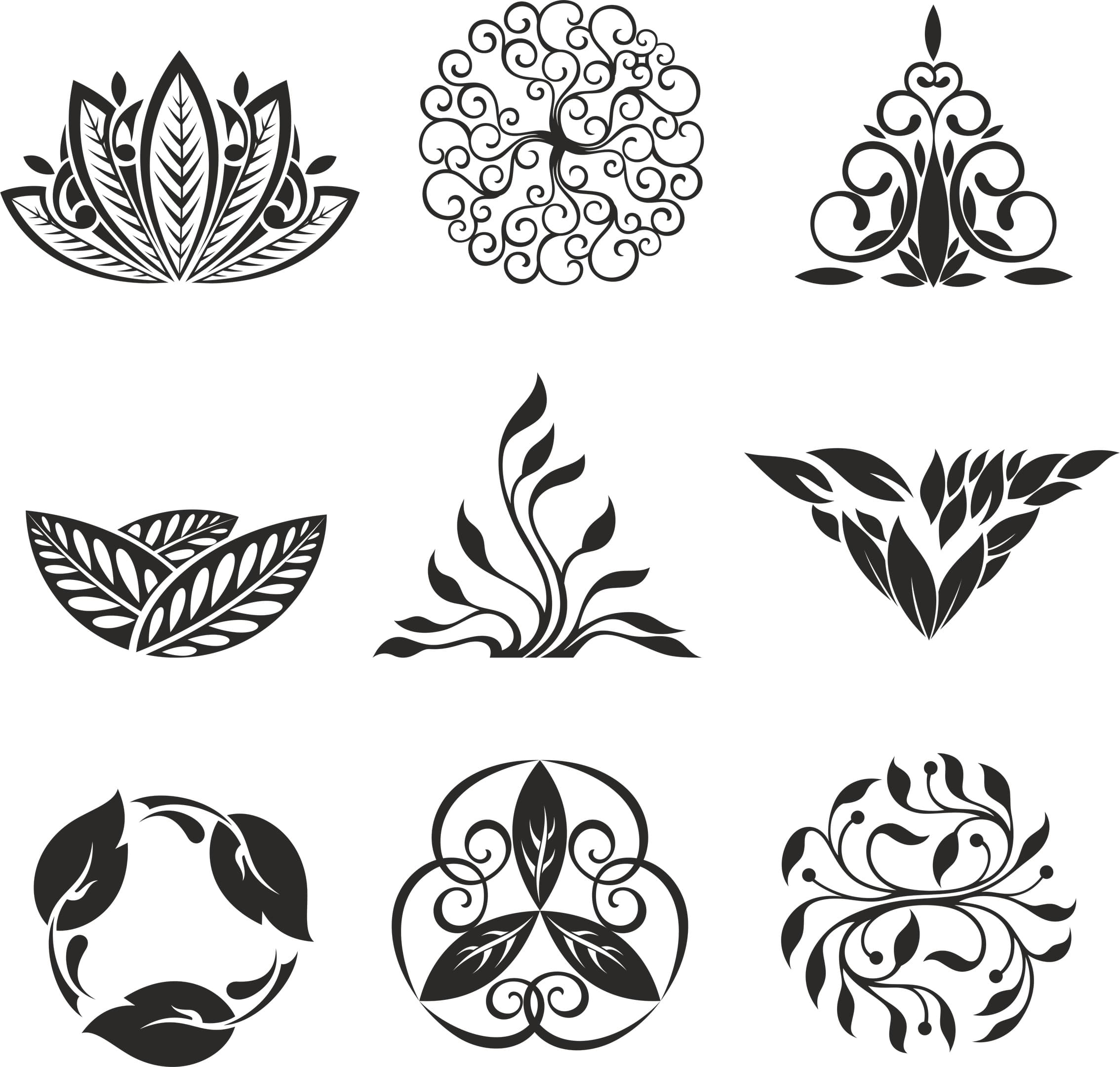 Floral Ornaments and Leafy Flourishes Vector Set for Laser Cutting