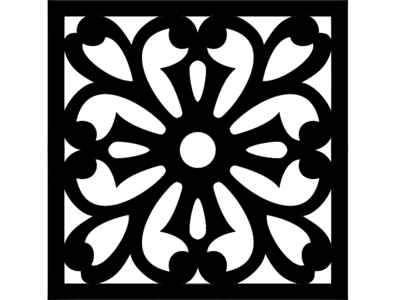 Floral Square Decorative Panel DXF Vector File