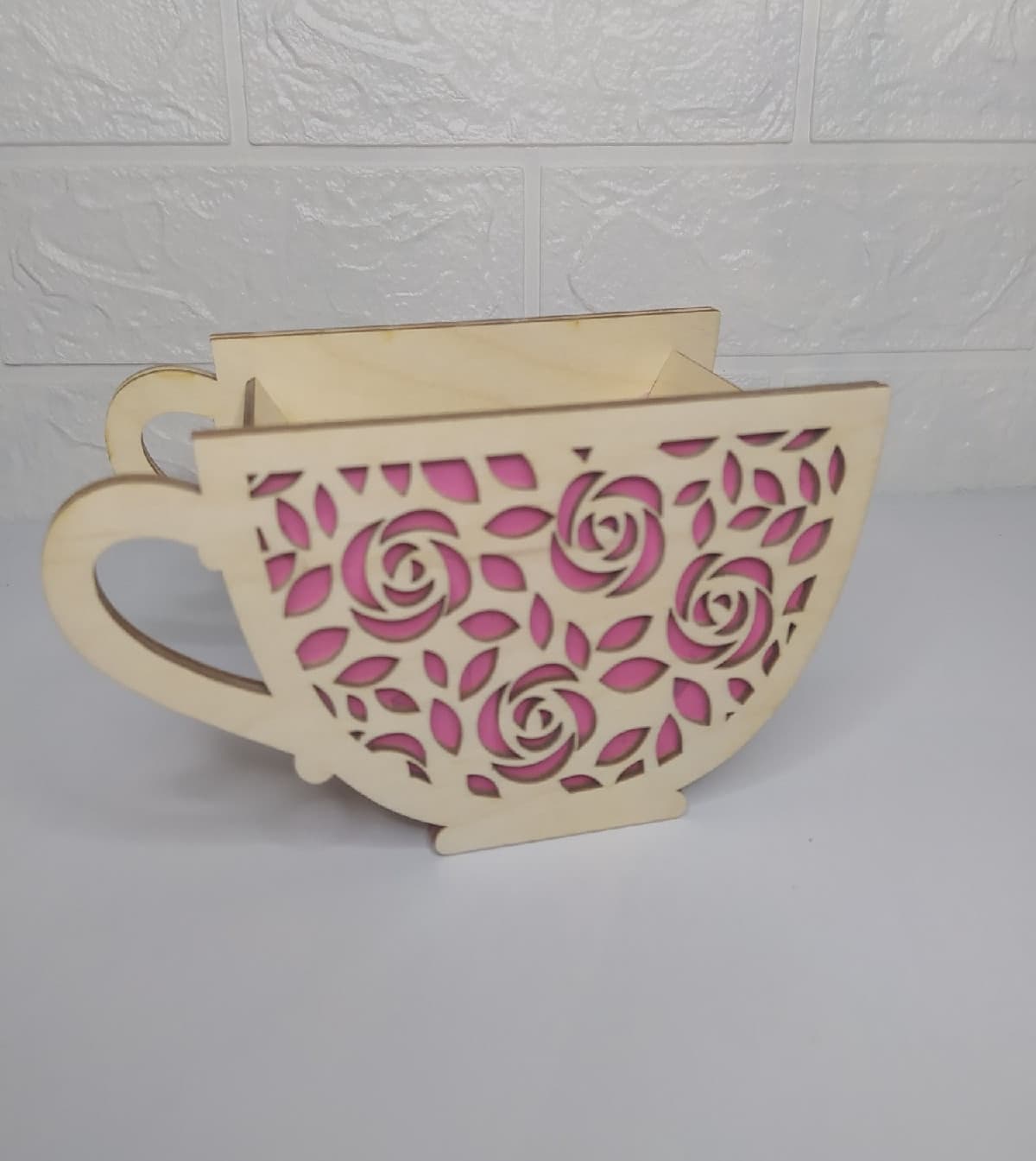 Floral Tea Cup Organizer Laser Cut Vector File