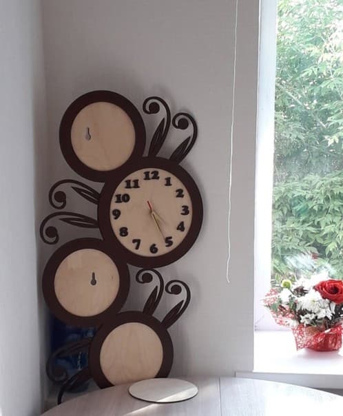 Floral Wall Clock with Photo Frames Vector File for Laser Cutting