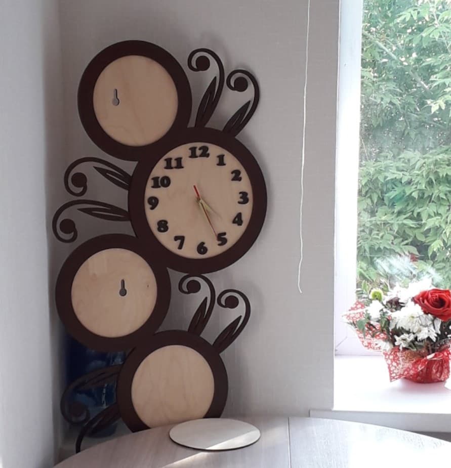 Floral Wall Photo Frame Clock Vector for Laser Cutting