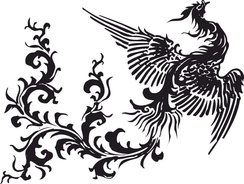 Flying Phoenix Floral Silhouette Vector for Laser Cutting