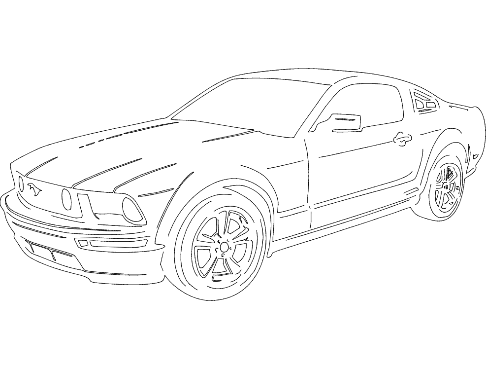 Ford Mustang Sports Car Vector Outline for Laser Cutting DXF