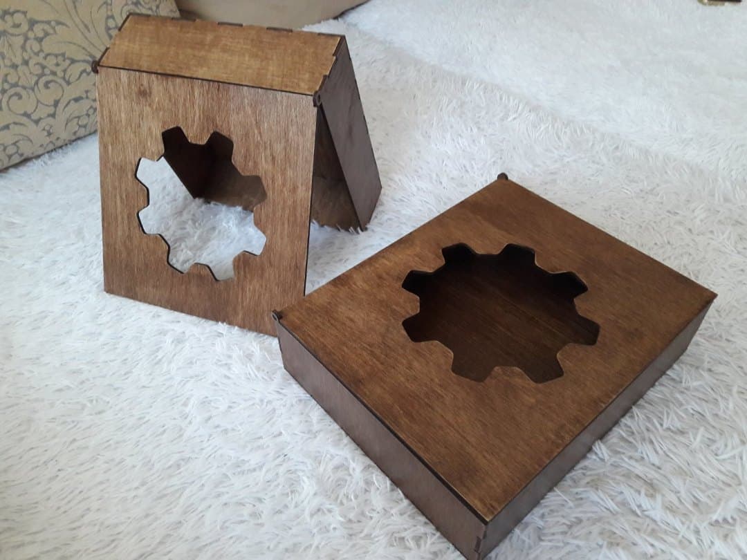 Gear Design Wooden Box Laser Cut Files (SVG, DXF, CDR)