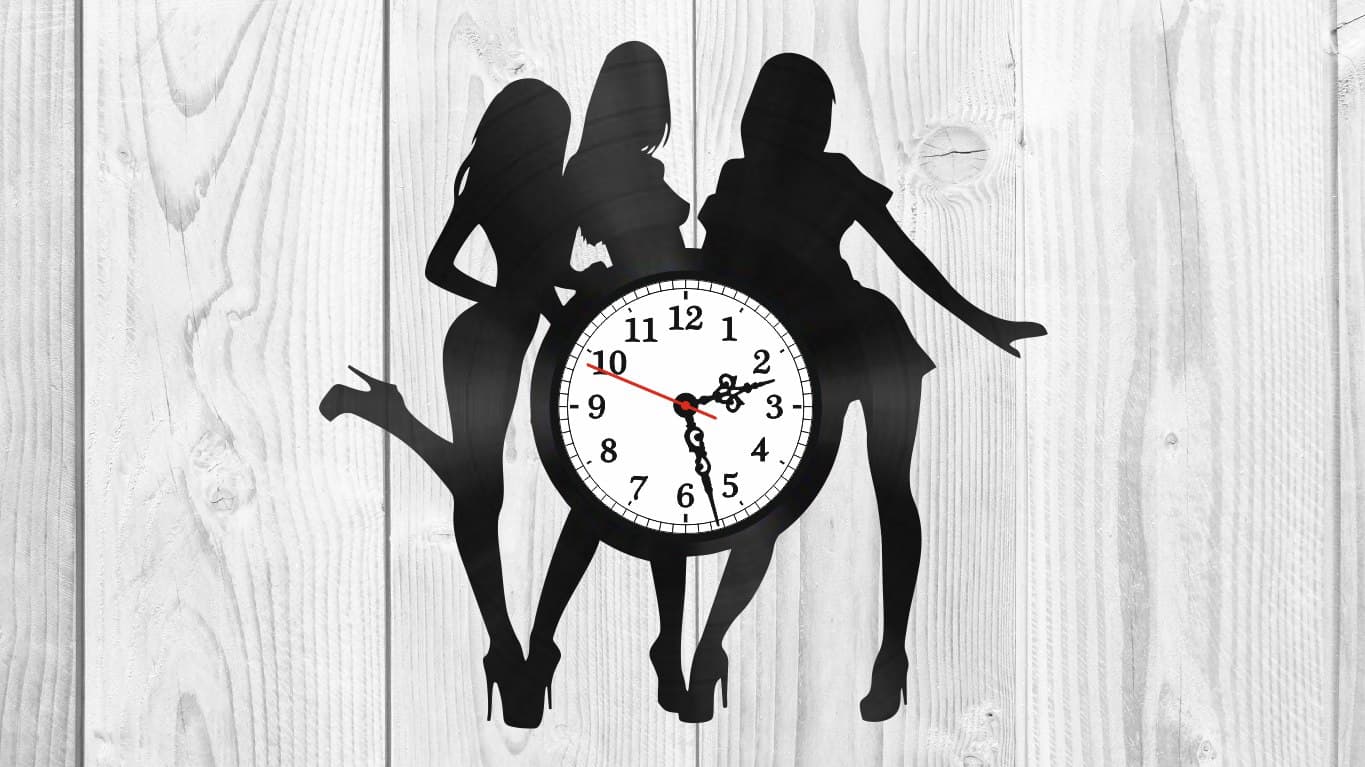 Girls Silhouette Vinyl Record Wall Clock Laser Cut Vector File