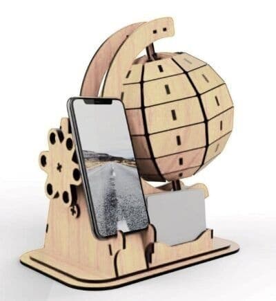 Globe Phone Stand Laser Cut 3D Puzzle Vector File