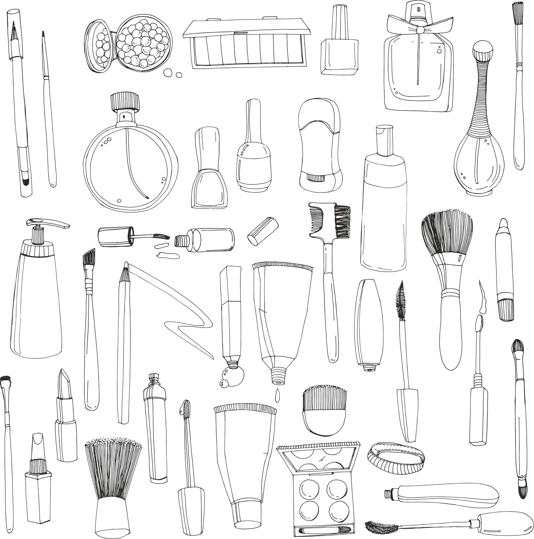 Hand-Drawn Cosmetic Essentials Vector Collection
