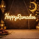 Happy Ramadan Neon Style Sign Vector File for Laser Cutting