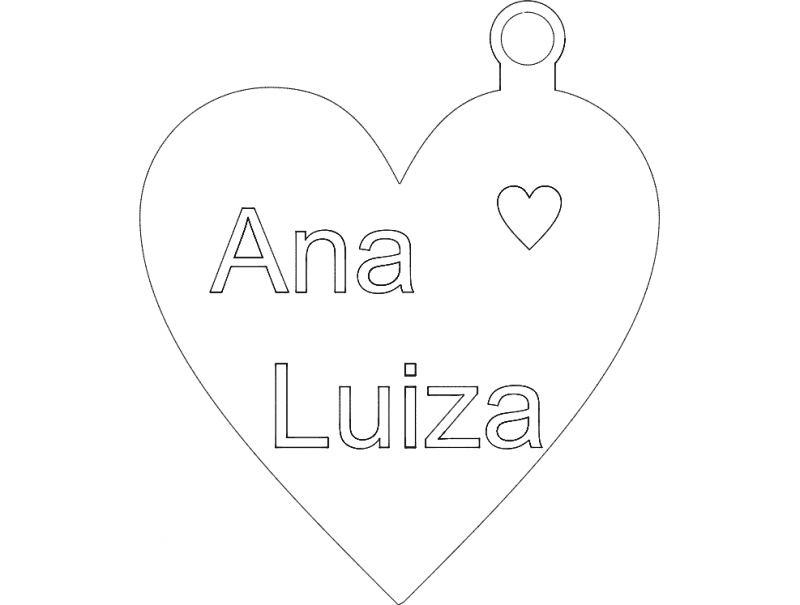 Heart Shaped Name Pendant Keychain Laser Cut File DXF