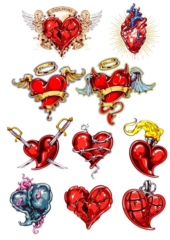 Heart Tattoo Vector Collection for Laser Cutting and Apparel