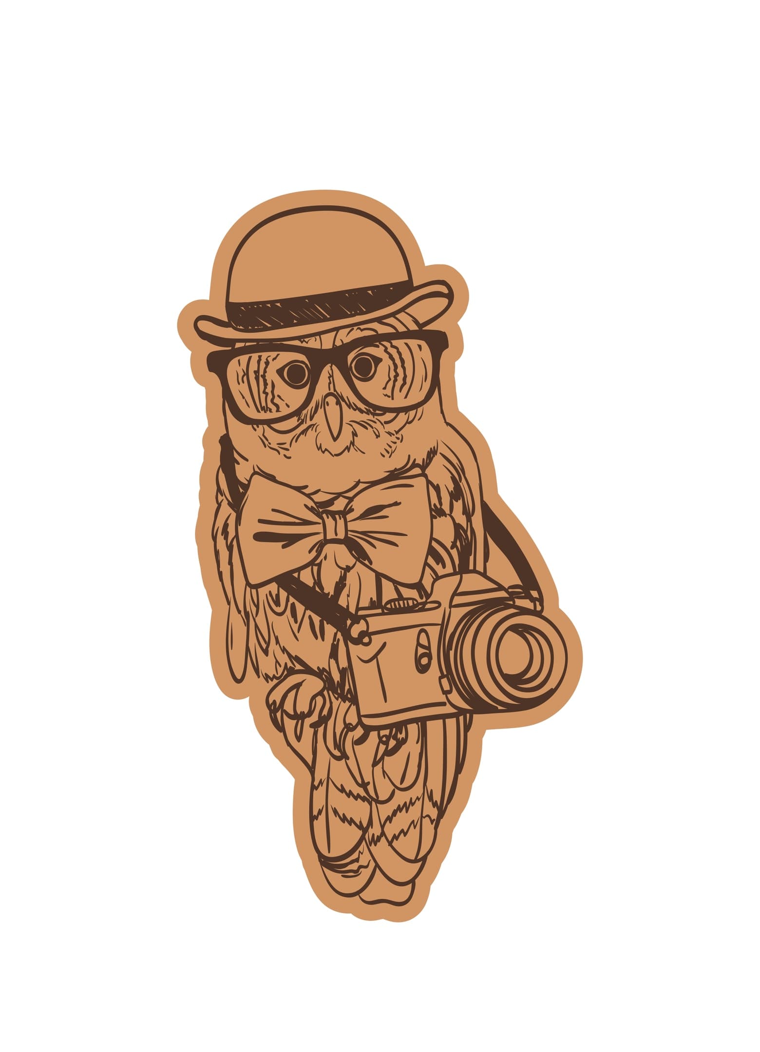 Hipster Owl Photographer Laser Cut Vector File