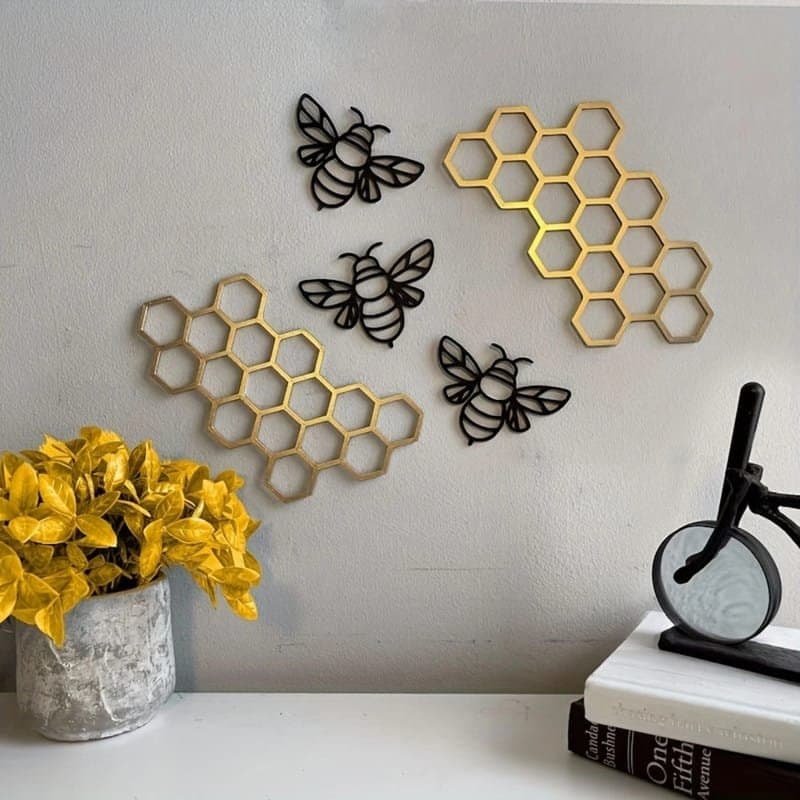 Honeycomb Bee Wall Art Laser Cut File SVG Vector Design
