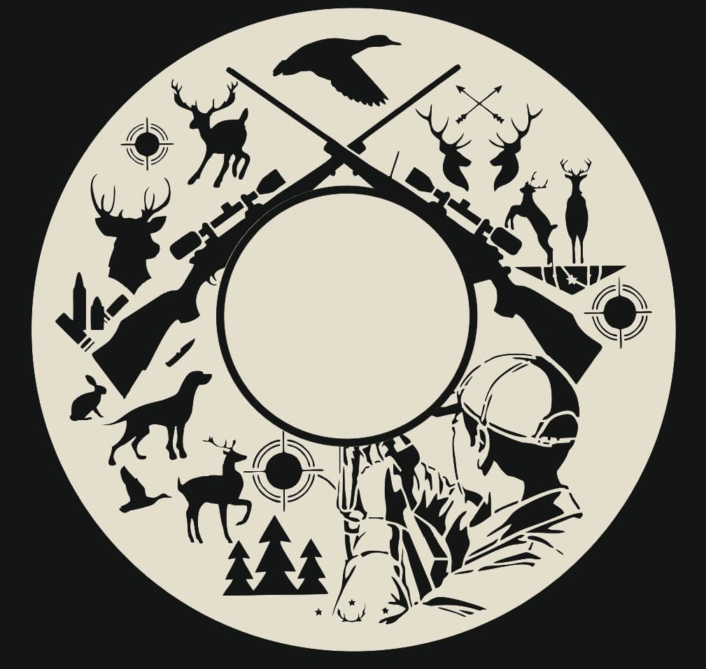 Hunter Scene Round Wall Art Vector File for Laser Cutting