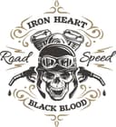 Vetor de Emblema Biker Caveira Iron Heart para CNC e Laser